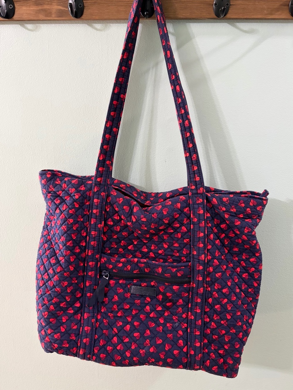 Vera Bradley Navy Quilted Tote with Red Heart Print